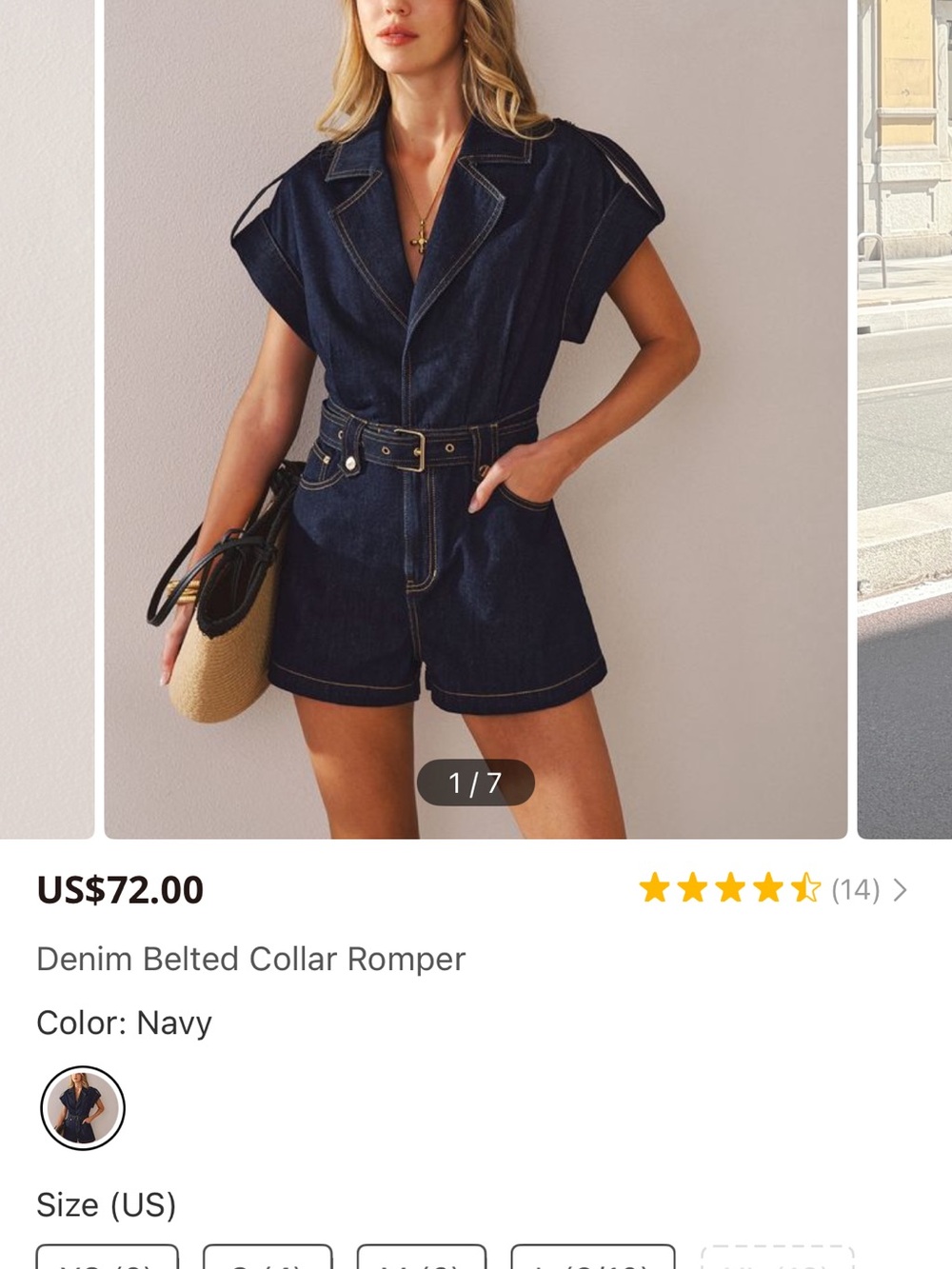 Commense Navy Denim Belted Collar Romper worn once
